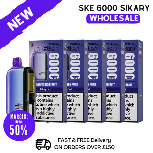 Shop Kiwi Passion Fruit SKE Sikary 6000 Puff 6K Wholesale - Box Of 5 - VU9 Wholesale 