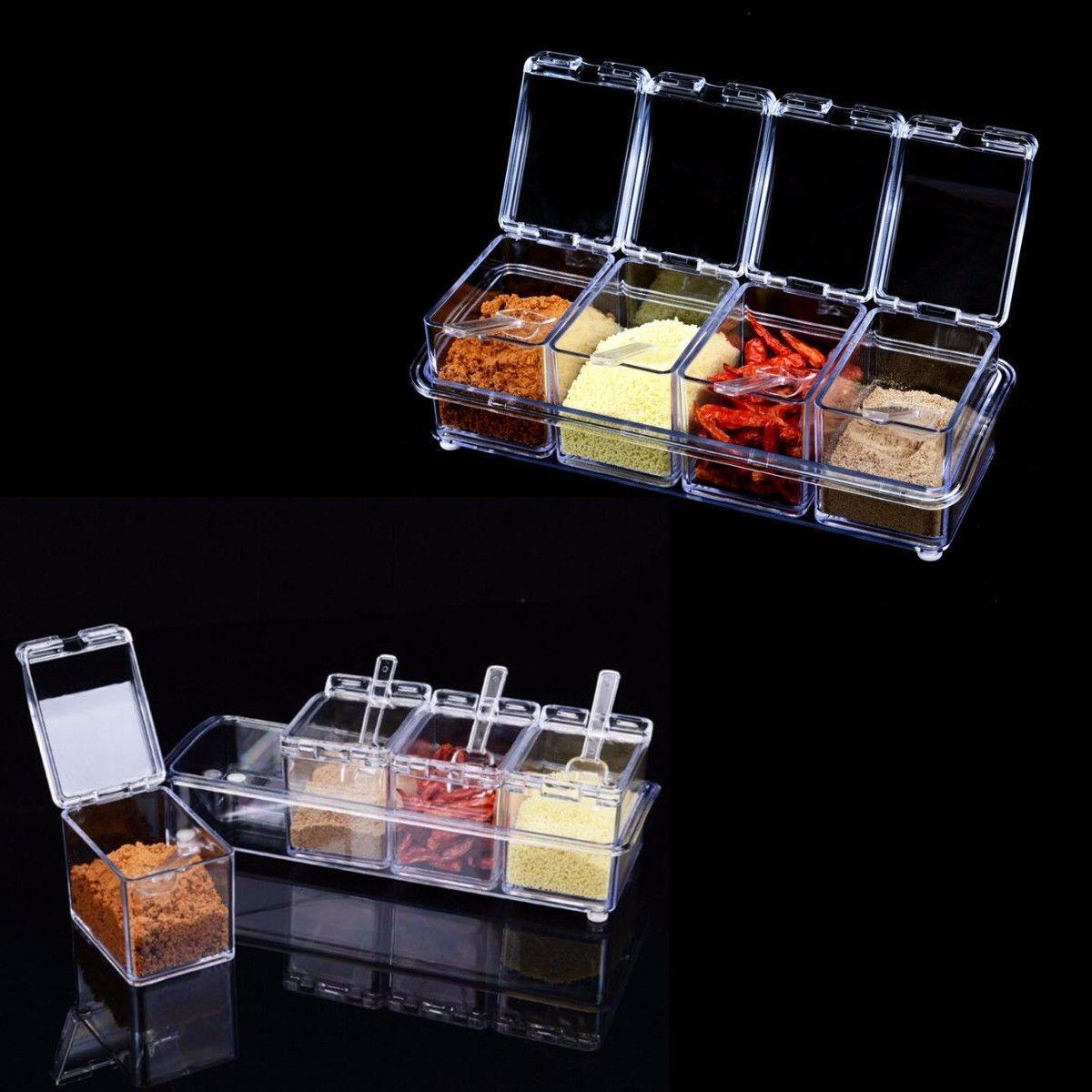 Crystal Clear Seasoning Box Acrylic Spice Rack Storage Container Condiment Jars 4477 (Parcel Rate)