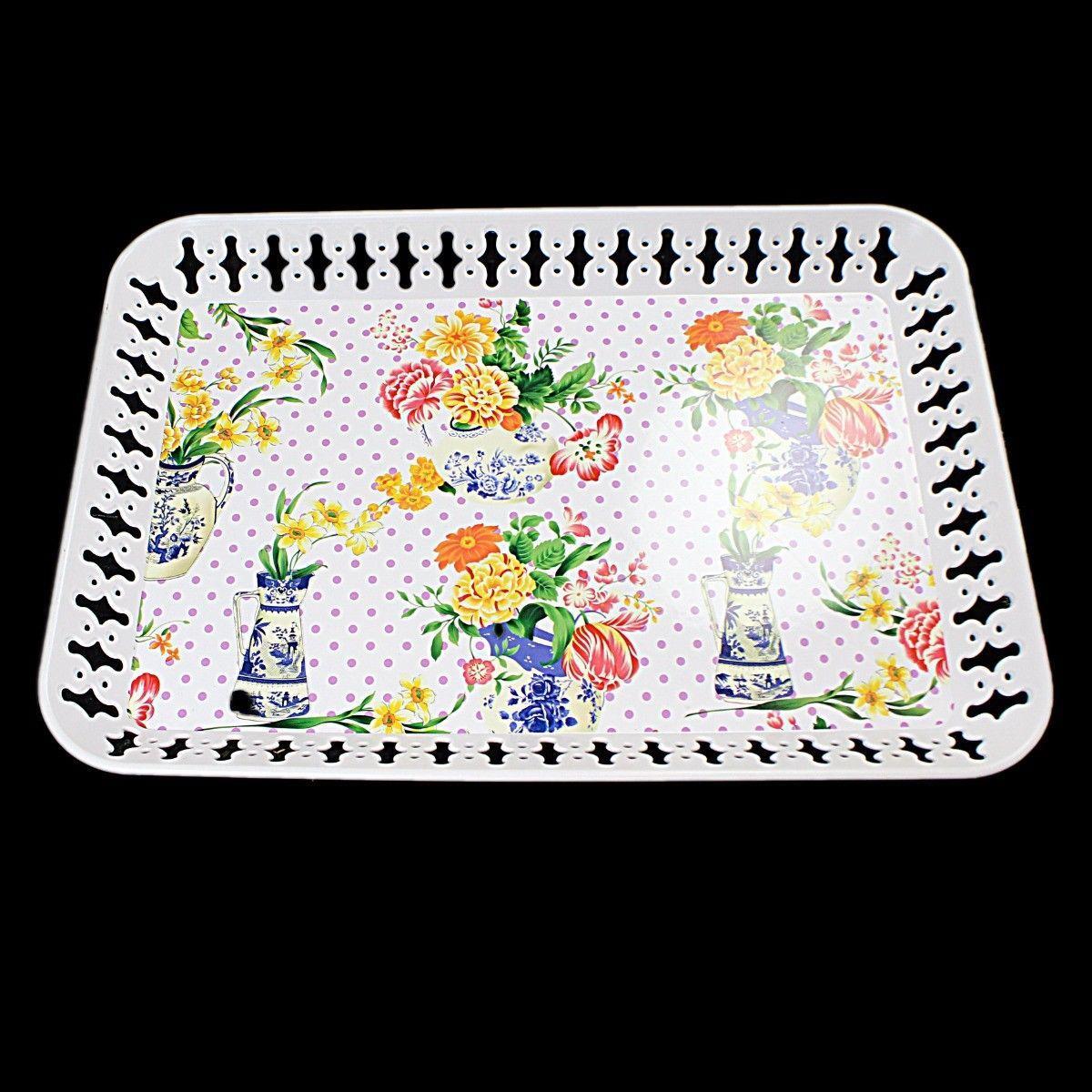 Plastic Tray In Floral Print Ideal For Service 37cm x 25cm   4032 (Parcel Rate)