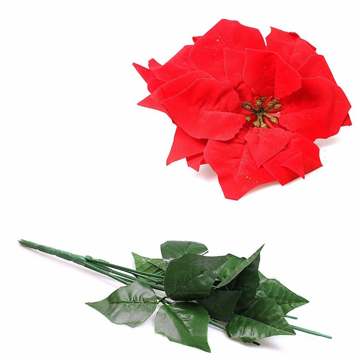 Red Floral Poinsetta Novelty Christmas Party Household Decor 2 Pack 1239 (Parcel Rate)